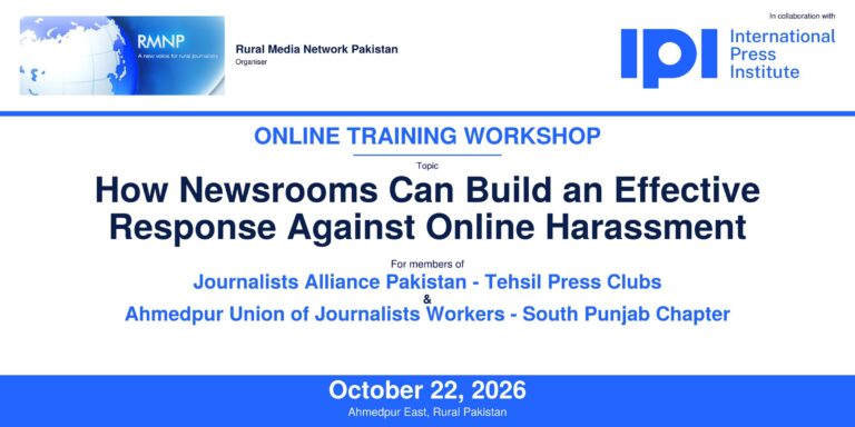 RMNP, IPI to Hold Online Training on Countering Online Harassment in Newsrooms on October 22