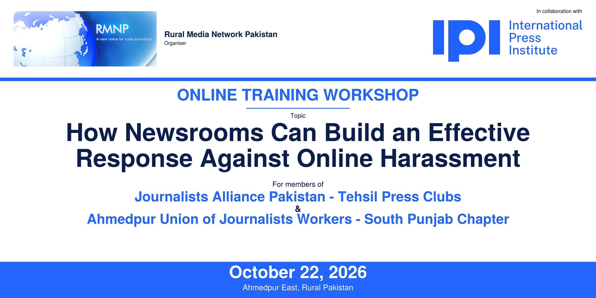 RMNP, IPI to Hold Online Training on Countering Online Harassment in Newsrooms on October 22